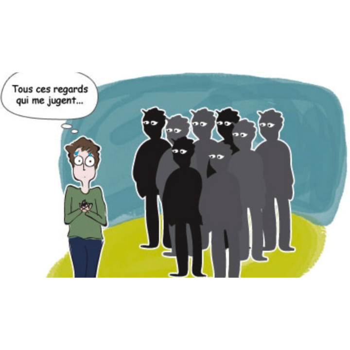 Illustration de la phobie sociale : une personne anxieuse face au regard et au jugement des autres